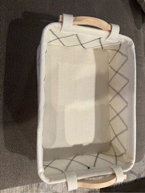 Cream Fabric Storage Basket with Wood Handles